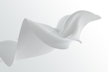 Abstract tender white fabric background. Wavy folds of white silk texture. Satin velvet material luxury elegant wallpaper design. 3d illustration