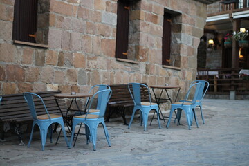 tables and chairs on a touristic island