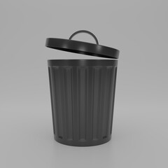 3D render empty black trash icon Cartoon minimal style on white background, environment concept, waste, conservation. Recycle bin icon symbol. 3d rendering illustration.