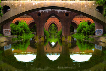 old bridges over the river, Bydgoszcz, Brda - obrazy, fototapety, plakaty