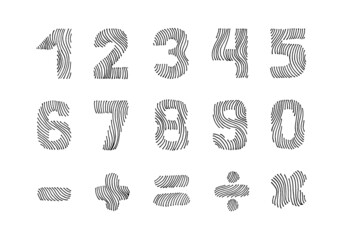 Set of hand drawn numbers and mathematical signs