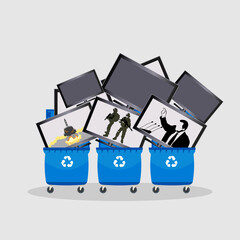 TV trash.  Media propaganda of the war, hate, atomic bombs was thrown into the trash - recycle. War 
