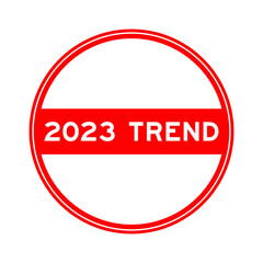 Red color round seal sticker in word 2023 trend on white background