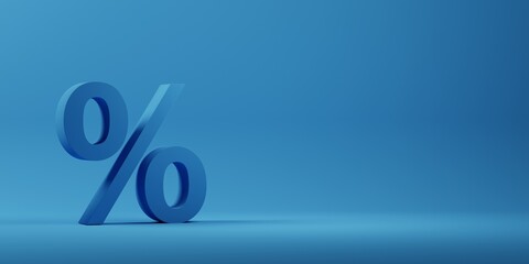 3D render of percentage symbol on blue background - obrazy, fototapety, plakaty