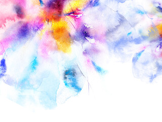 Colorful floral background. Watercolor floral painting. Hand drawn flowers. Expressionist floral wall art. Floral frame.