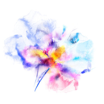 Abstract colorful flower. Watercolor flower painting. Single flower. Floral greeting card. Birthday or wedding invitation decor element.