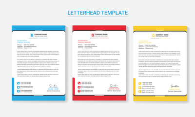corporate modern letterhead design template with yellow, blue and red color. creative modern letter head design template for your project. letterhead, letter head, Business letterhead design.