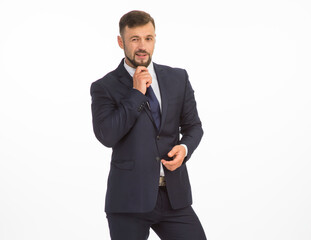 young businessman in a suit posing with different emotions on a white background in the studio isolated in full growth
