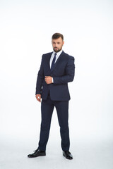 Obraz na płótnie Canvas young businessman in a suit posing with different emotions on a white background in the studio isolated in full growth