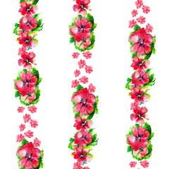 Watercolor pictorial red flowers in seamless backgrounds and textures.