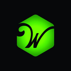 W initial green haxagon logo vector image