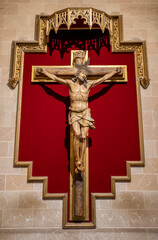 VALENCIA, SPAIN - FEBRUAR 17, 2022: The detail of  Crucifixion statue in the church Basilica de San...