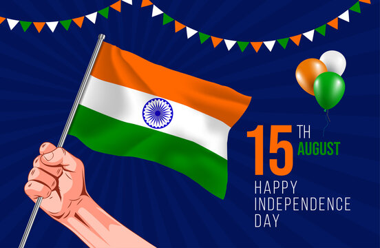 happy independence day  of india 15th august, hand holding indian flag
