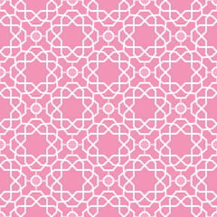 Seamless geometric pink and white background for your designs. Modern vector ornament. Geometric abstract pattern