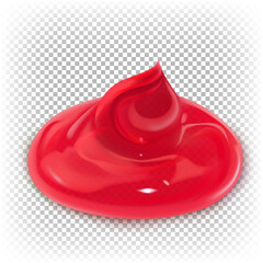 Red transparent sweet jam, sauce, jelly. Vector 3d illustration isolated on transparent background.