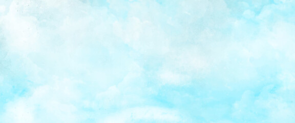 Light sky blue shades watercolor background. Aquarelle paint paper textured canvas for design with the sunlight passing, creating a miraculous abstract shape, vector illustrator.	