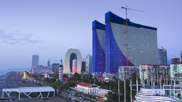 Drone View Of New Residential Skyscrapers At Modern Seaside City Of Batumi