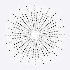 Halftone radial background. Abstract concentric circle backdrop, pattern, object, texture as design element. Vector illustrations.