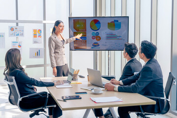 A group of young Asian businessmen Talking and planning work happily and have fun. at the company's office