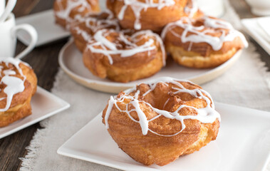 Cruller with glazed icing. German 