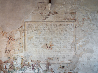 Ancient wall art, creed in St. John The Baptist church at Inglesham, Wiltshire, an ancient unmodernised small church near Lechlade, UK. - 509826675