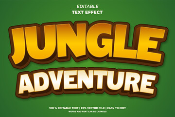 Jungle adventure editable text effect template, cartoon style vector illustration