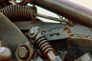 Obraz na płótnie Canvas Vintage mechanism. Abstract background of rusty details. Selective focus. Close up.