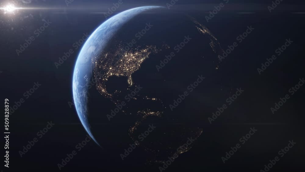 Wall mural sunrise on the planet earth, transition from night to day in the world. cinematic view of the entire
