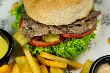 burger with french fries