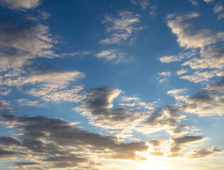 Clouds in the sky at sunset .