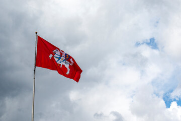 Flag of Vilnius with coat of arms, Vilnius, Lithuania, Europe