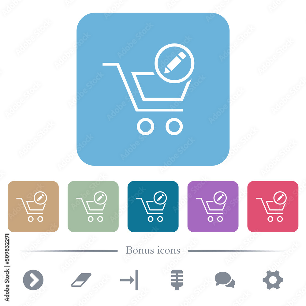 Poster edit cart items flat icons on color rounded square backgrounds