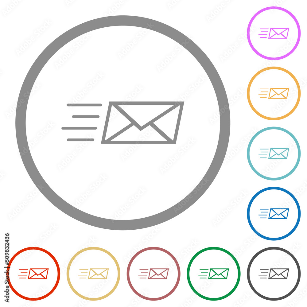 Poster sending express mail outline flat icons with outlines