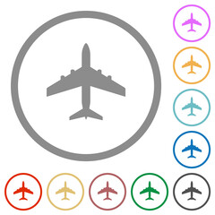 Passenger aircraft flat icons with outlines