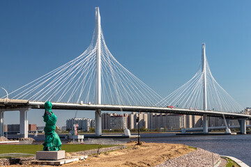 Bolshoy Obukhov Bridge in St. Petersburg. Cable-stayed bridge across the Neva River.