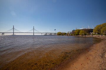 Bolshoy Obukhov Bridge in St. Petersburg. Cable-stayed bridge across the Neva River.