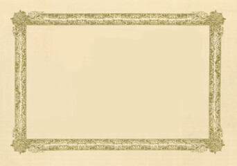 古く黄ばんだ賞状、表彰状のフレーム素材。