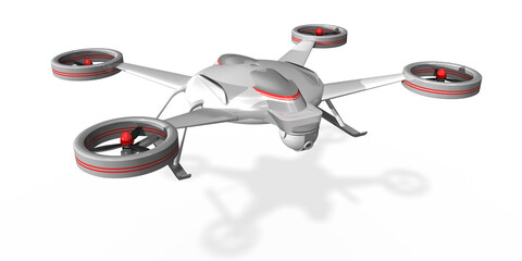 3d Drohne, Hubschrauber mit Kamera und vier Rotoren, isoliert - 509834073