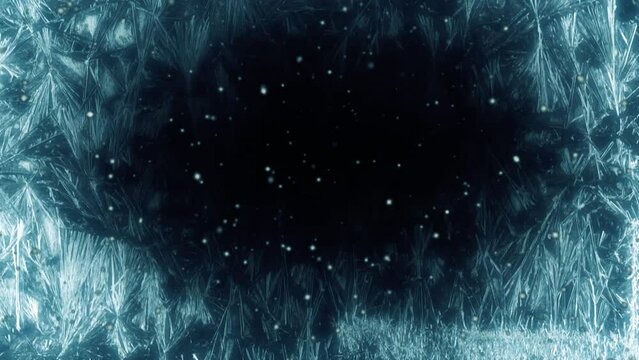 Animated cold frozen effect with snowfall on a black background.