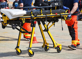 Paramedic with a stretcher on the street