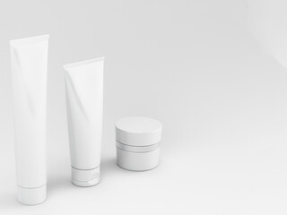 3D Illustration. Cosmetic set on the white  background. Cosmetics packaging