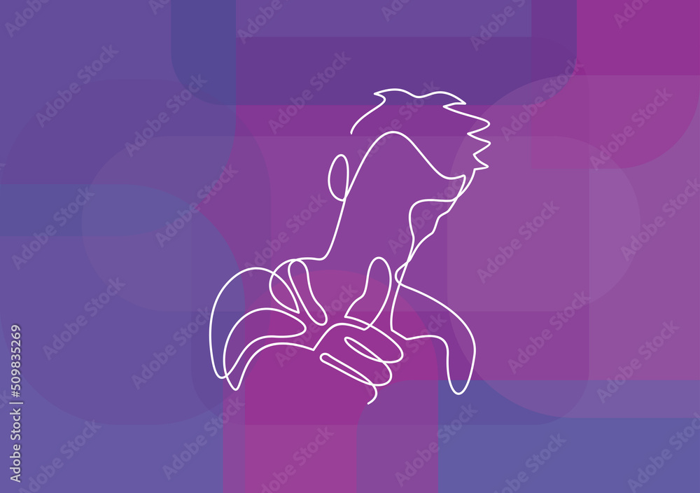 Poster young man showing thumb up-continuous line drawing