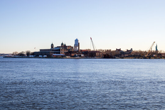 Jersey City, New Jersey, USA - December 22 2021: Ellis Island National Museum Of Immigration. View From Statue Of Liberty State Park.