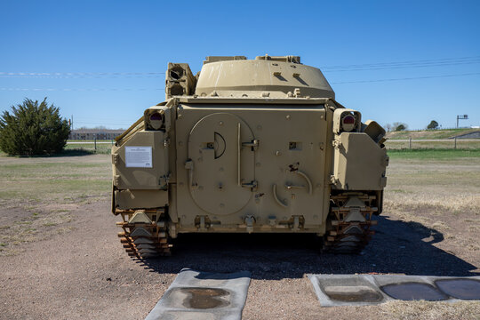 Lexington, Nebraska - April 29 2021: Army Marines military M2 Bradley Fighting Vehicle Tank at Heartland Museum of Military Vehicles.