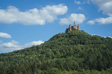 Castle in the mountains, Hohenzollern castle in Germany, panorama landscape of the castle in...