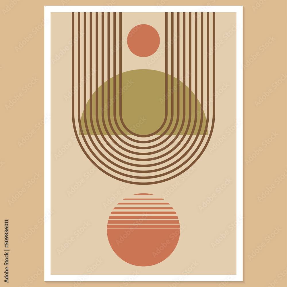 Canvas Prints abstract geometric art with arch and circles. modern boho background. line arc shapes, sun design. c