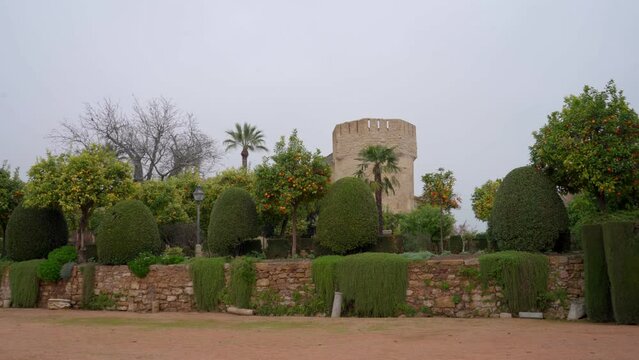 Cordoba Castle of the Christian Monarchs Garden on Cloudy Day