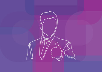successful businessman showing thumb up, vector- continuous line drawing