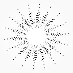 Halftone radial background. Abstract concentric circle backdrop, pattern, object, texture as design element. Vector illustrations.
