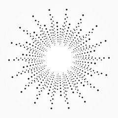 Halftone radial background. Abstract concentric circle backdrop, pattern, object, texture as design element. Vector illustrations.